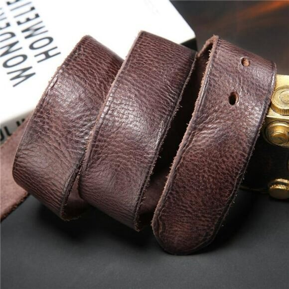 Mens Italian Leather Belt Brown Adjustable Waist Casual Dress Work Buckle - Picture 4 of 7